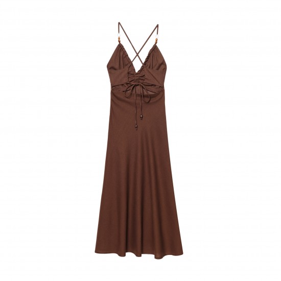 Cross-border wholesale 2025 Summer new women's clothing: European and American bestseller linen blend beaded dress