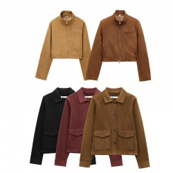 Fleece texture effect coat 2025 Spring European and American women's clothing single-breasted long-sleeved lapel pocket cross-border wholesale jacket