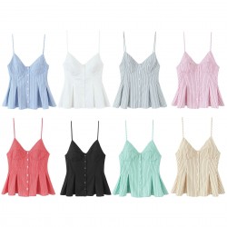 V-neck halter wholesale 2025 summer European and American sexy backless single-breasted wide pleated skirt, slim short women's vest