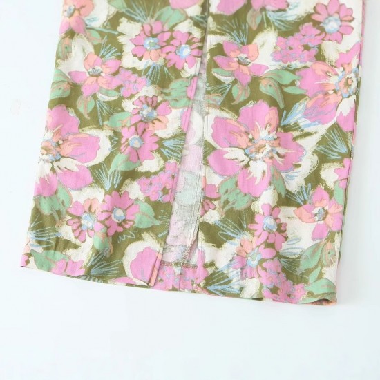 2110 Summer new women's dress with European and American style halter V-neck, flower print, high-waisted single-breasted slit