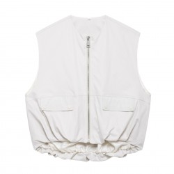 Sleeveless pilot jacket wholesale 2025 spring European and American fashion pleated round neck zipper loose vest for women