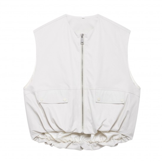 Sleeveless pilot jacket wholesale 2025 spring European and American fashion pleated round neck zipper loose vest for women Sleeveless pilot jacket wholesale 2025 spring European and American fashion pleated round neck zipper loose vest for women