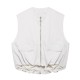 Sleeveless pilot jacket wholesale 2025 spring European and American fashion pleated round neck zipper loose vest for women Sleeveless pilot jacket wholesale 2025 spring European and American fashion pleated round neck zipper loose vest for women