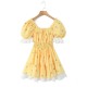 Winter's new women's dress with a European and American style, featuring a square-neck tie, short-sleeved, cinched waist and patchwork style Winter's new women's dress with a European and American style, featuring a square-neck tie, short-sleeved, cinched waist and patchwork style