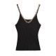 A new summer collection of women's clothing from Europe and America, featuring a fashionable and sexy U-neck metal knitted halter top in white