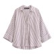 Aliexpress Cross-border Wholesale 2025 Spring New Women's versatile striped V-collar single-breasted wide-sleeved shirt