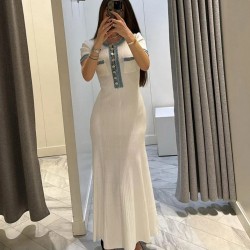 Aliexpress 2025 Women's Clothing Cross-border European and American style denim patchwork knitted Long Dress Tight short-sleeved dress