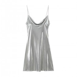 New summer women's fashion, European and American style, high-waisted, glossy halter dress, women's banquet dress