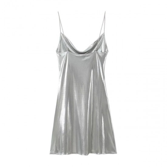New summer women's fashion, European and American style, high-waisted, glossy halter dress, women's banquet dress New summer women's fashion, European and American style, high-waisted, glossy halter dress, women's banquet dress
