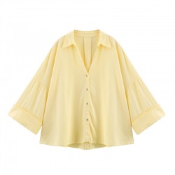 Cross-border 2025 Spring/Summer New women's clothing, European and American style, fashionable, casual and versatile, lapel striped wide-sleeved shirt