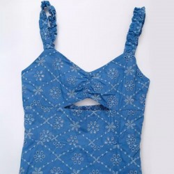 Cross-border Amazon European and American women's clothing 2024 Summer New mini halter dress with cutout embroidery