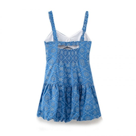Cross-border Amazon European and American women's clothing 2024 Summer New mini halter dress with cutout embroidery Cross-border Amazon European and American women's clothing 2024 Summer New mini halter dress with cutout embroidery