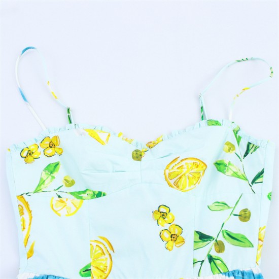 Cross-border foreign trade wholesale 2025 Summer New women's fashion, European and American style, sweet and fresh lemon print dress