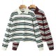 European and American cross-border 2025 Spring long-sleeved American retro color-blocking striped polo shirt, loose-necked women's T-shirt + pleated short skirt European and American cross-border 2025 Spring long-sleeved American retro color-blocking striped polo shirt, loose-necked women's T-shirt + pleated short skirt