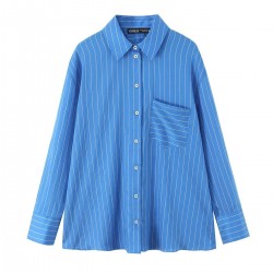 A 2025 new women's clothing set with a simple and loose European and American style, featuring a striped shirt and pajama pants