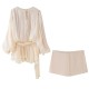 Cross-border wholesale 2025 European and American women's clothing Pure Style cinched waist Irregular hem dress + Shorts Fashion set Cross-border wholesale 2025 European and American women's clothing Pure Style cinched waist Irregular hem dress + Shorts Fashion set
