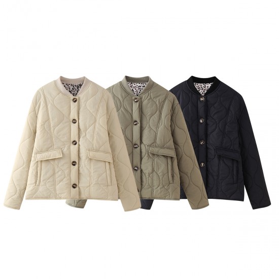 Amazon wholesale 2024 Winter new women's clothing, European and American cross-border street fashion tops, round-neck cotton-padded jackets for women