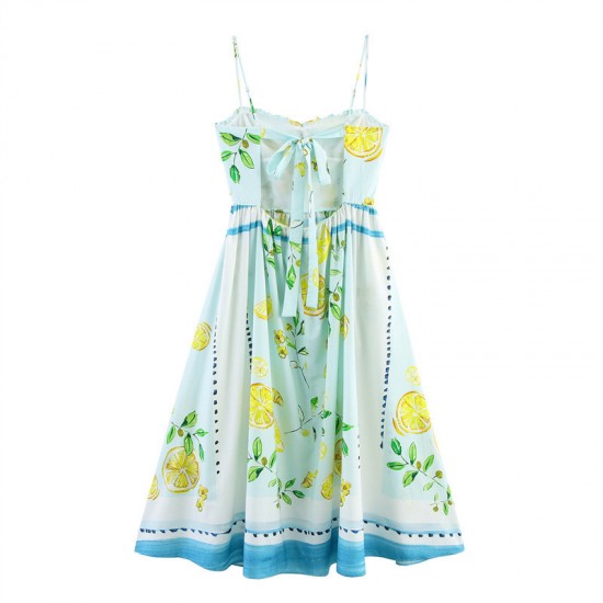 Cross-border foreign trade wholesale 2025 Summer New women's fashion, European and American style, sweet and fresh lemon print dress