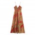 Cross-border foreign trade wholesale 2025 Summer women's clothing, European and American style pleated decorative printed MIDI halter dress for women