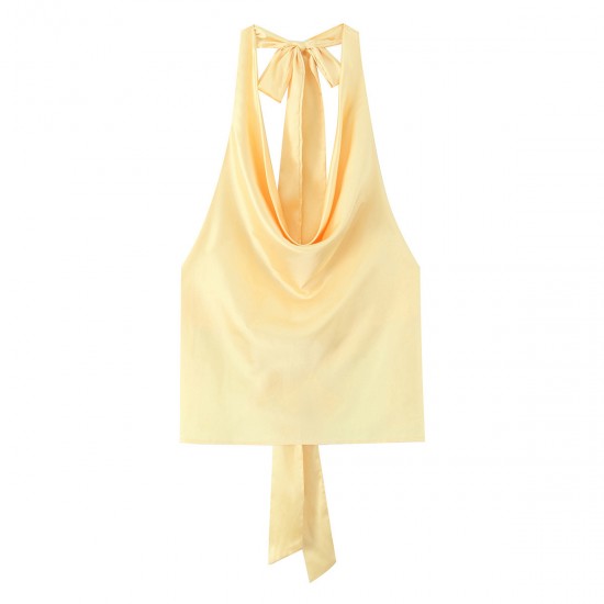 Summer 2025 new women's clothing for foreign trade wholesale, European and American style sexy halter-neck sleeveless silk satin texture top for women Summer 2025 new women's clothing for foreign trade wholesale, European and American style sexy halter-neck sleeveless silk satin texture top for women
