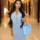 Aliexpress 2025 Women's Clothing Cross-border European and American style denim patchwork knitted Long Dress Tight short-sleeved dress