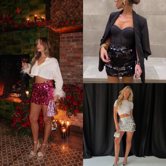 Spring 2024 new collection of cross-border women's clothing from Europe and America, featuring a mature, fashionable and festive sequined mini skirt Spring 2024 new collection of cross-border women's clothing from Europe and America, featuring a mature, fashionable and festive sequined mini skirt