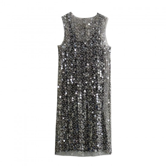 Sleeveless European and American style round neck 6610 sequined vest dress for women's winter new style women's clothing Sleeveless European and American style round neck 6610 sequined vest dress for women's winter new style women's clothing