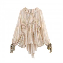 Spring 2025 new women's clothing cross-border European and American style fashionable and simple floral printed V-neck shirt for foreign trade wholesale