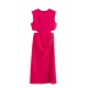 This is a new summer women's dress with a European and American style, featuring a round neck, solid color, and a hollowed-out pleated slit at the waist This is a new summer women's dress with a European and American style, featuring a round neck, solid color, and a hollowed-out pleated slit at the waist