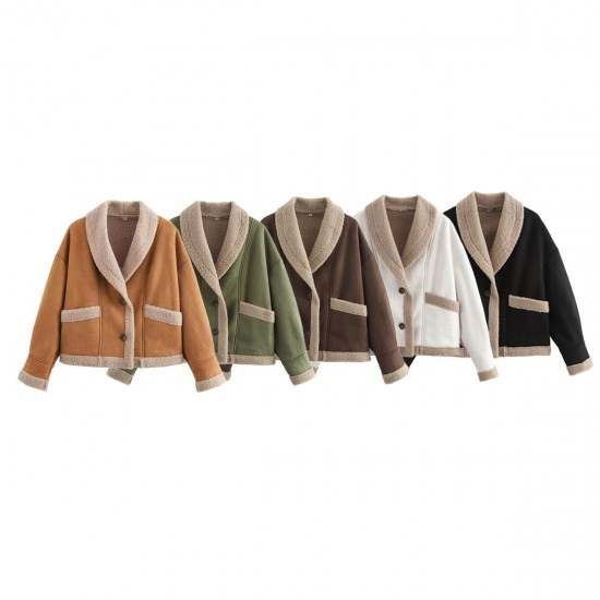 Amazon Cross-border 2024 Autumn/Winter Women's clothing: European and American retro style woolen coat with lapel and loose fur one-piece top Amazon Cross-border 2024 Autumn/Winter Women's clothing: European and American retro style woolen coat with lapel and loose fur one-piece top