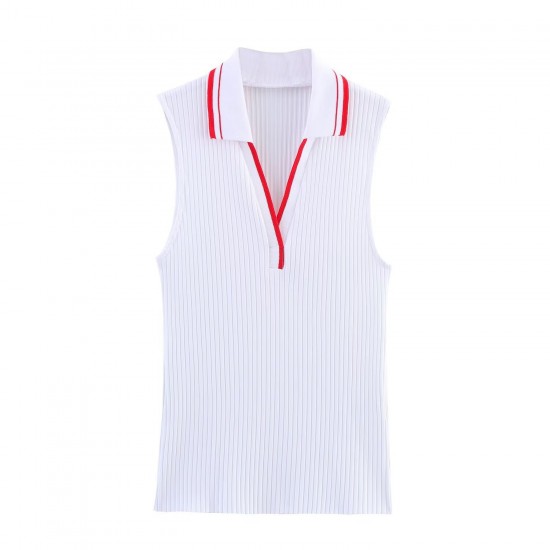 Cross-border foreign trade wholesale 2025 Summer new women's clothing Amazon lapel striped ribbed top Cross-border foreign trade wholesale 2025 Summer new women's clothing Amazon lapel striped ribbed top