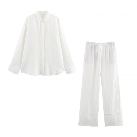 Amazon Wholesale women's Clothing 2025 Spring and Autumn European and American style lapel long-sleeved shirt + long pants fashionable set for women Amazon Wholesale women's Clothing 2025 Spring and Autumn European and American style lapel long-sleeved shirt + long pants fashionable set for women