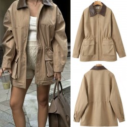 European and American cross-border wholesale 2025 spring workwear style patchwork collar large pocket long-sleeved loose women's windbreaker jacket