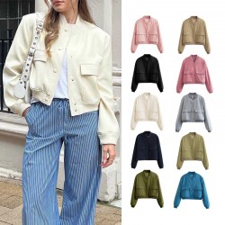 Spring 9621 New European and American style women's French short, large pocket pilot jacket for women