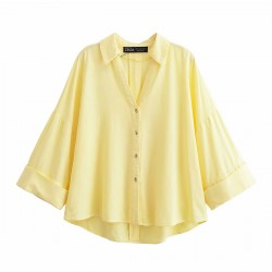 Aliexpress Cross-border Wholesale 2025 Spring New Women's versatile striped V-collar single-breasted wide-sleeved shirt