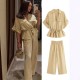 Foreign Trade 2025 Summer New Women's Clothing: European and American style hunting decorative shirt + wide-leg pants fashionable women's set Foreign Trade 2025 Summer New Women's Clothing: European and American style hunting decorative shirt + wide-leg pants fashionable women's set