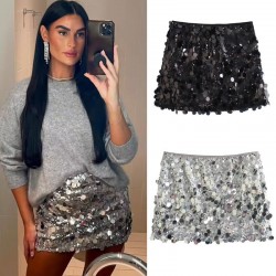 Amazon wholesale 2024 Winter new women's clothing, European and American style sequined mini hip-hugging sexy skirt and short skirt