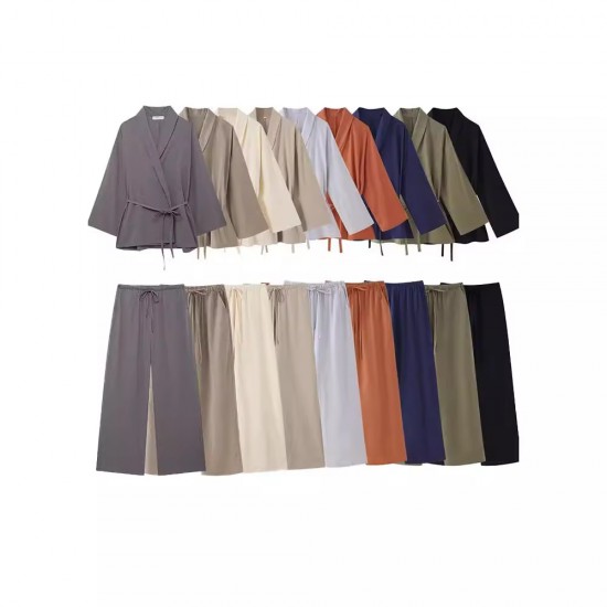 Fashion Set 2025 Spring New Collection: Multicolored European and American cross-border women's clothing, double-breasted and one-piece coat + straight-leg pants for women Fashion Set 2025 Spring New Collection: Multicolored European and American cross-border women's clothing, double-breasted and one-piece coat + straight-leg pants for women